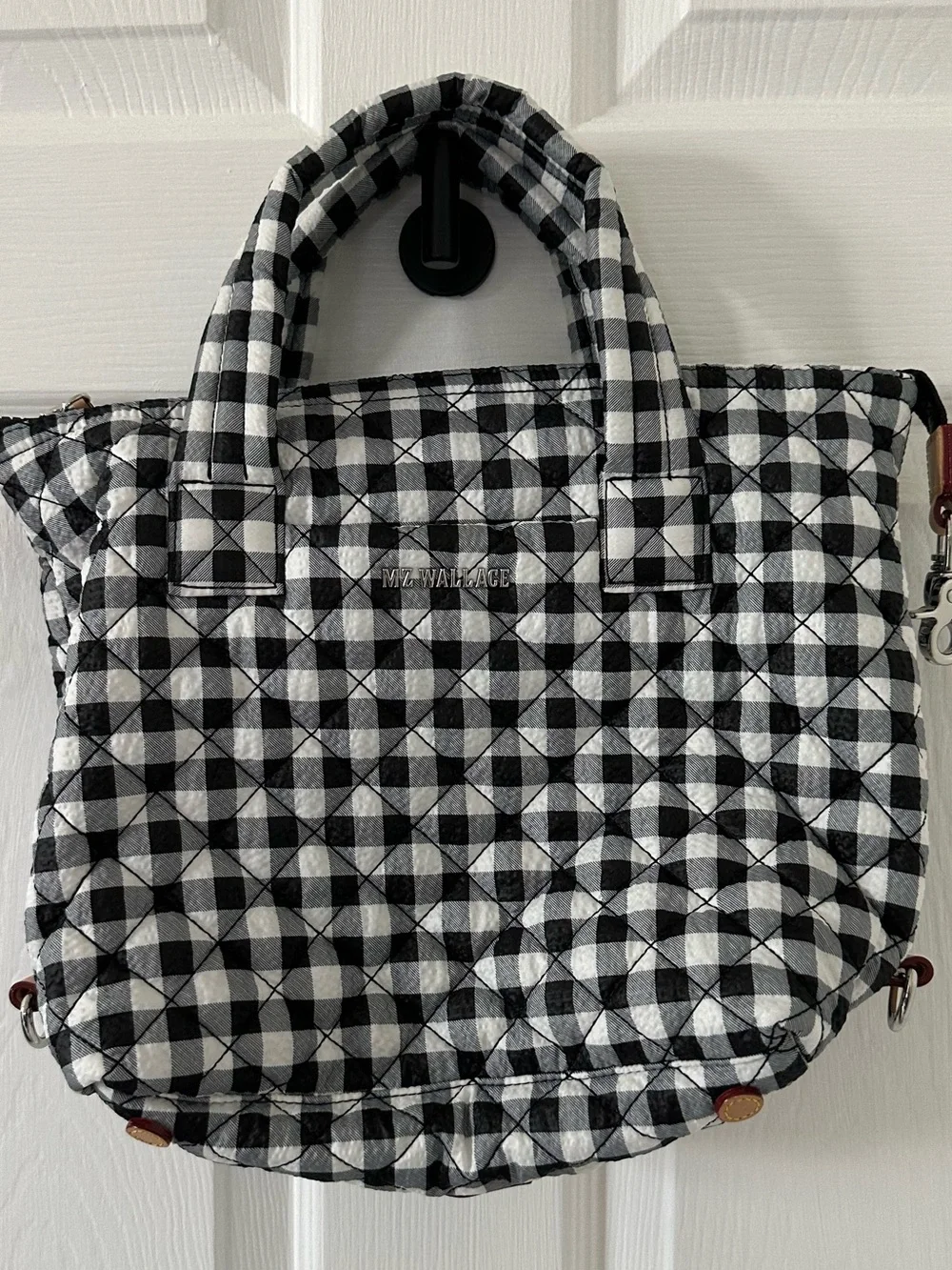 MZ Wallace Small Sutton Deluxe Black & White Quilted Gingham Tote